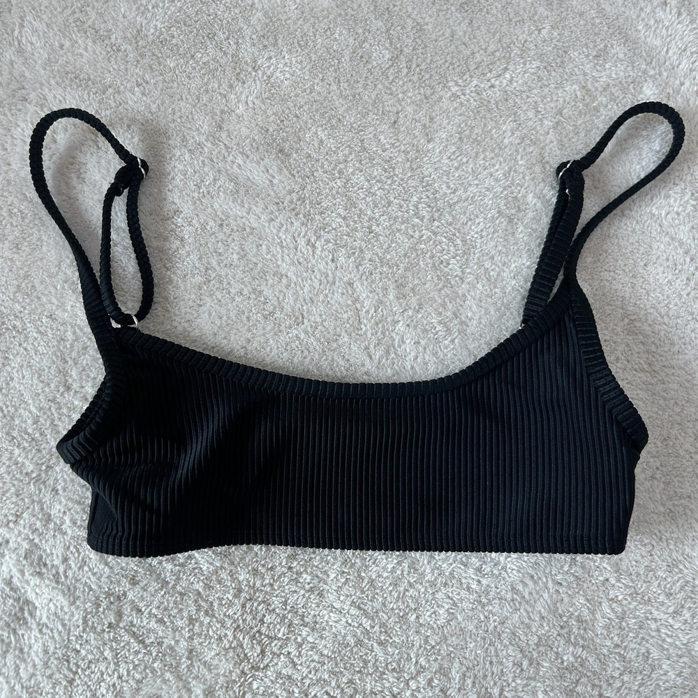 FRANKIES BIKINIS Swimwear Womens XSmall Black Bikini Top Bralette Ribbed Stretch